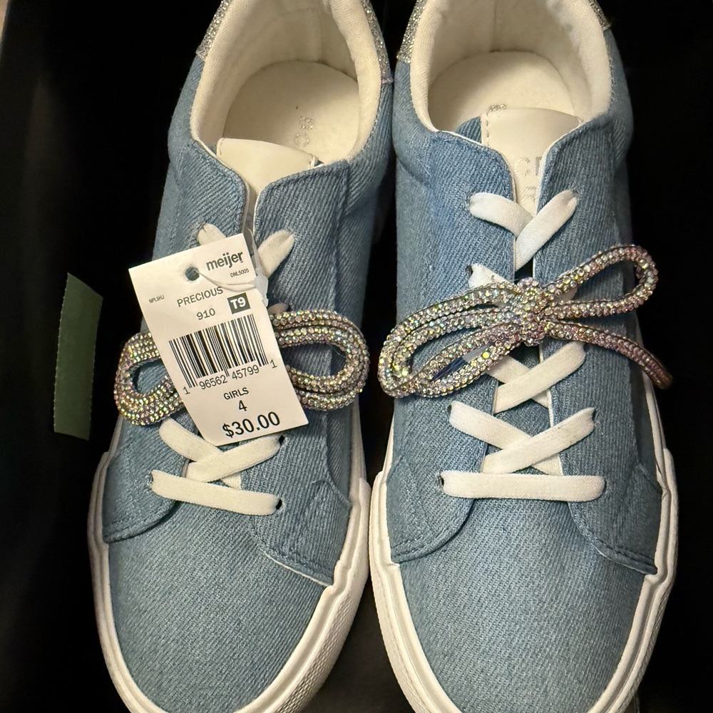 Blue Denim Sneakers with Glitter Laces
